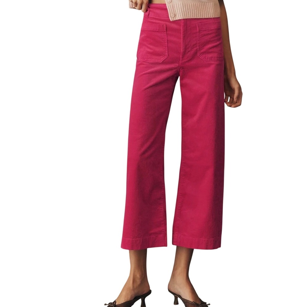Maeve by Anthropologie The Colette Wide Leg Corduroy Pants Pink Size 32 Cropped - Picture 2 of 11